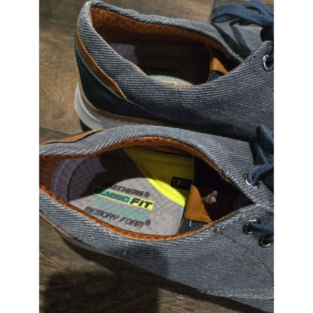 Men's Size 8.5 Skechers Moreno Ederson 65981 Navy Blue Canvas Oxford Shoes